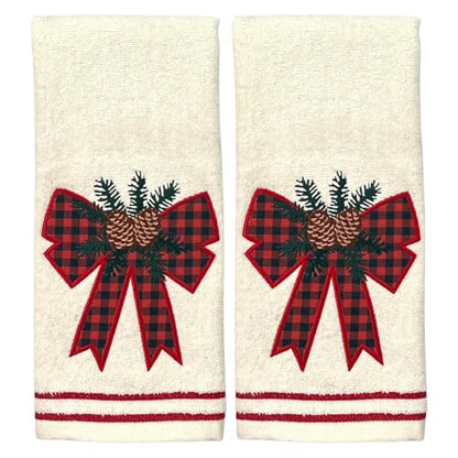 Christmas White Guest Hand Bathroom Towels, Winter Farmhouse Bow, 16x26" - color: Holiday Bow
