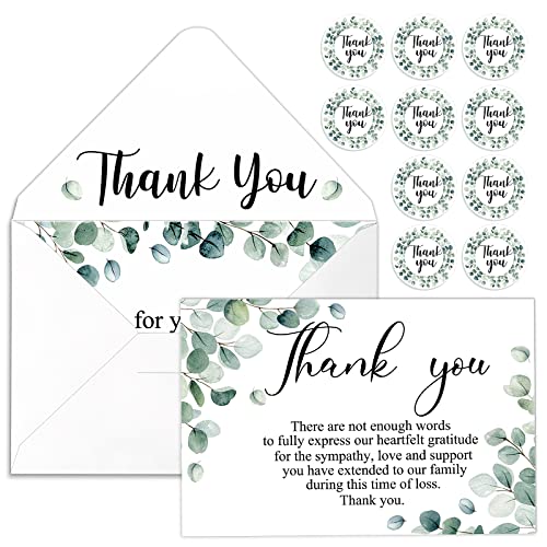 Marspark 25 Pack Funeral Thank You Cards Sympathy Envelopes, Leaves - style: Leaves