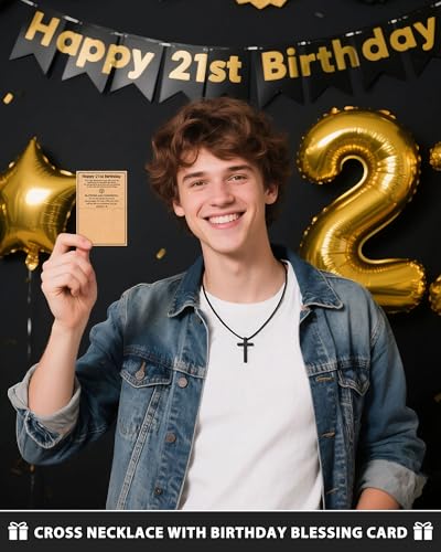 Birthday Gift Cross Necklace for Boy 8–30 Year Old with Joshua Card - style: 21st birthday