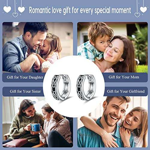 AOBOCO Black Hoops Earrings for Men Sterling Silver Viking Celtic Cross Heart Skull Round Triangle Hoop Earrings Birthday Father Day Christmas Jewelry Gifts for Men Women Friends - style: Celttic Chunky Hoops