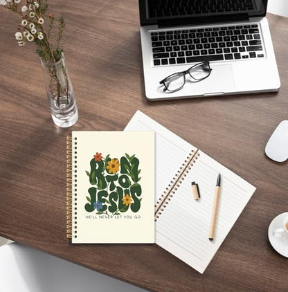Flowers Christian Spiral Notebook,Run to Jesus Bible Verse Journal,Religious Scripture Journals for Writing, Bible Notebooks for Note Taking, Church Notes Journal, 5.5x8.3 Inch - color: God-Flowers