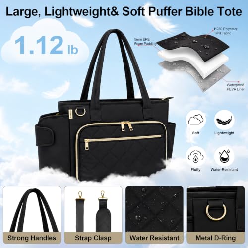 Large Bible Tote Bag for Women, Elegant Black