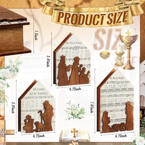 3 Pcs Christmas Nativity Scene Table Ornament, Christian Music Sheet Decor