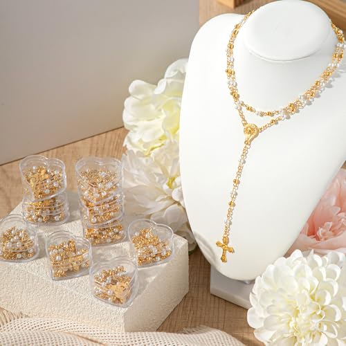 ROCEEI Catholic Rosary Necklace with Crucifix 4mm Beads - color: Gold