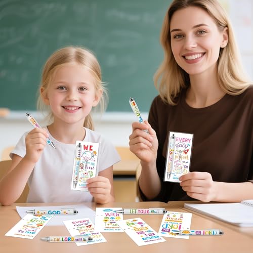 ANGOLIO Christian Inspirational Bible Verses Gifts - 230P Religious Inspirational Bookmarks Colorful Christian Pens Keychains Scripture Stationery Gift for Kids Sunday School Church Classroom Supplies - style: Bible Verse
