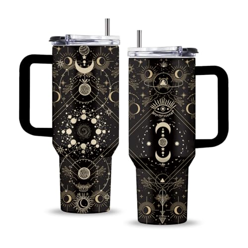 Goth 40 Oz Tumbler, with Handle & Straw, Stainless Steel Sport Cup - color: Black