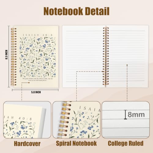 NATSUNO Blue Floral Christian Spiral Notebook Journal 5.5x8.3in - color: White Blue Floral