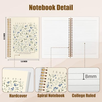 NATSUNO Blue Floral Christian Spiral Notebook Journal 5.5x8.3in - color: White Blue Floral