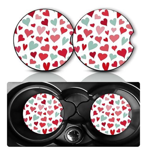 2Pack Pink Heart Car Cup Holder Coaster Neoprene Car Coasters - color: Heart