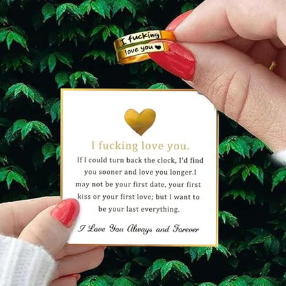 Faith Over Fear Cross Inspirational Rings for Women Daughter, Christian Blessed Hope Love Encouragement Rings Adjustable Open Tiny Purity Wrap Thumb Cross Ring Jewelry Graduation Cocktail Party - color: Fcking Love You Gold