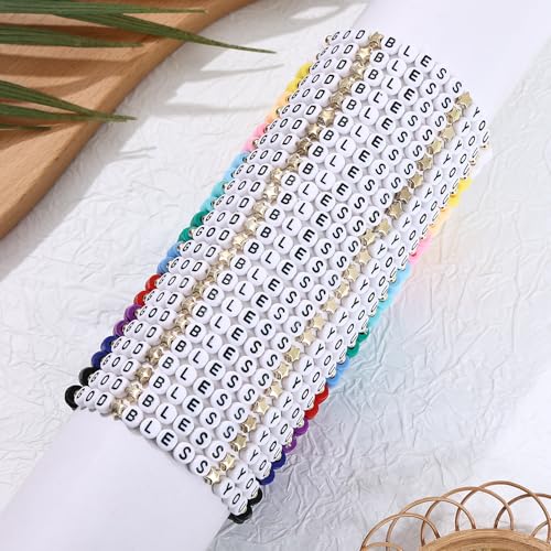 24Pcs Jesus Loves You Bracelets Bulk Handmade Clay Beads Bible Verse Bracelets Christian Friendship Jewelry Christmas Easter Gifts for Women Teen - color: God 24-6