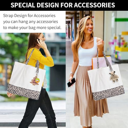 6-Pack Canvas Tote Bags with Zipper, Large Grocery Tote, Leopard Print - color: Leopard Print/White