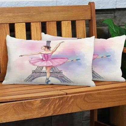 EKOBLA Eiffel Tower Accent Throw Pillow Covers Paris Beautiful Ballerina Girl Dancer Posing Oblong Rectangle Throw Pillow Cases for Sofa Bed Couch Cotton Linen 12x20 Inches - color: Multi-bs19