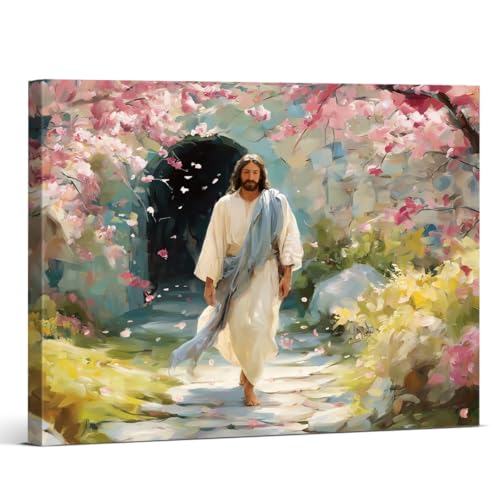 Jesus Resurrected Easter Wall Art Decor Jesus Christ He Is Risen Canvas Print Painting Religious Easter Wall Decorations for Home Farmhouse 8x10 Inch Framed - color: Christ-10