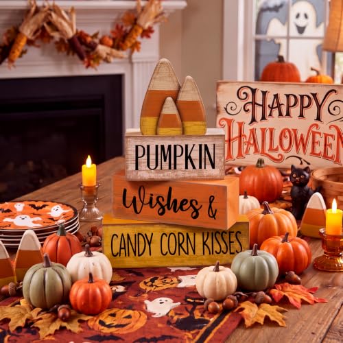 Lineshading 4 Pcs Fall Decoration For Home Wooden Candy Corn Stacked Blocks - style: Candy Corn