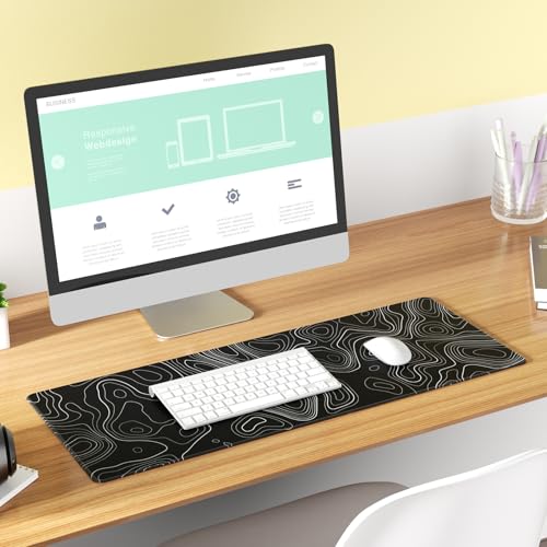 KTRIO Large Gaming Mouse Pad, 31.5 x 11.8 in, Black Topographic, XL - color: Black Topographic, size: 31.5l X 11.8w Inches