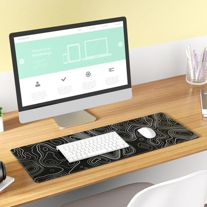 KTRIO Large Gaming Mouse Pad, 31.5 x 11.8 in, Black Topographic, XL - color: Black Topographic, size: 31.5l X 11.8w Inches