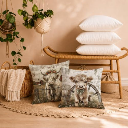 Farmhouse Highland Cow 18x18 Pillow Covers Set of 2 - color: Highland Cow-8