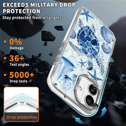 for iPhone 17 Case [Compatible with Magsafe],Girls Women Clear Magnetic Case Silicone Shockproof Protective Cover with Pattern Blue Sailing Sea Turtle - color: Blue Sailing Sea Turtle, size: iPhone 17