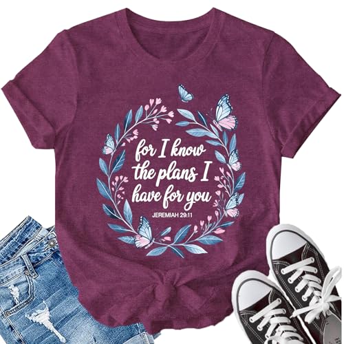LBP Womens Christian Wildflowers Shirts Grow in Grace Shirt Bible Verse Faith-Based Tee Tops - color: Darkred1, size: X-Large