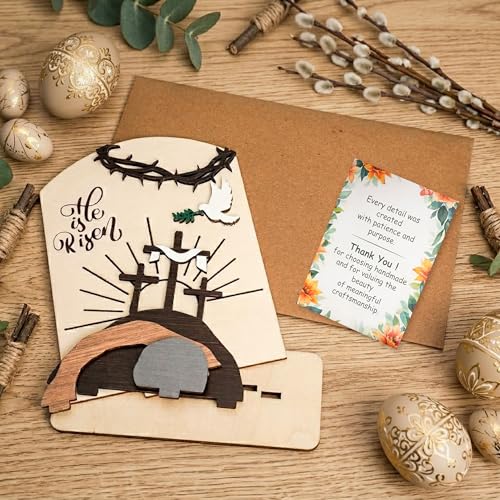 He is Risen Easter Resurrection Decor - Easter Decorations for Home - Empty Tomb Religious Resurrection Set Decoration for Table, Desk, Home