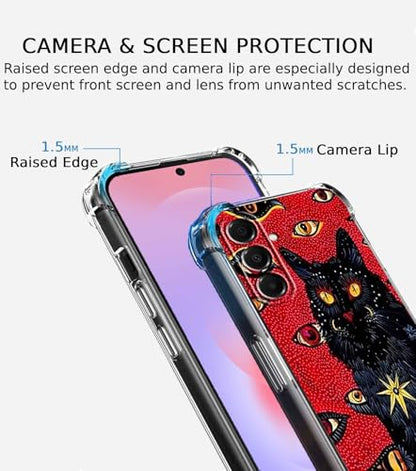 Black Cat Case for Samsung Galaxy A37,Hippie Psychedelic Art Collage,Trendy Soft TPU Bumper Case,SA37 - color: Black Cat, size: Samsung Galaxy A37