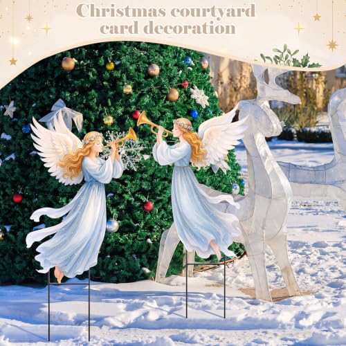Moxweyeni 2 Pcs Christmas Angel Yard Signs with Stakes, 13 x 33 Inch - style: Rustic