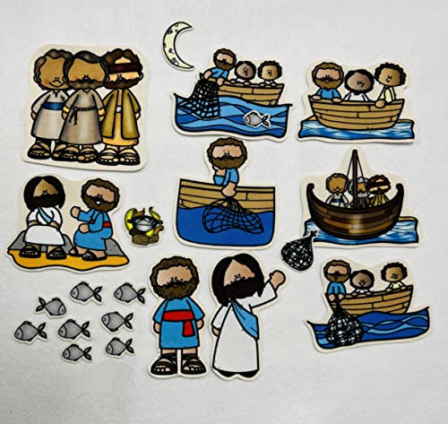 Story Time Felts Jesus & Miraculous Catch Fishers of Men Felt Figures for Bible Flannel Board Stories Miracles (Regular)