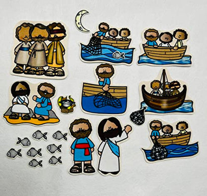 Story Time Felts Jesus & Miraculous Catch Fishers of Men Felt Figures for Bible Flannel Board Stories Miracles (Regular)