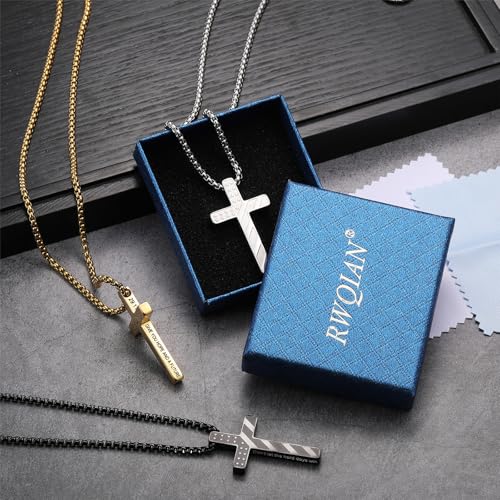 RWQIAN American Flag Cross Necklace for Men,Stainless Steel Bible Verse Cross Pendant Mens Chain,Crucifix Necklace for Christians Teen Baptism Gift Ideas Catholic Men Cool Stuff Personalized Gifts - color: Gold Plated, style: Proverbs 4:23