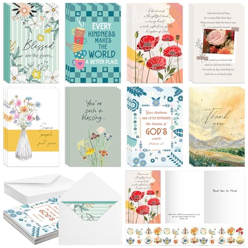 24 Pack Christian Thank You Appreciation Cards, Watercolor - style: Watercolor