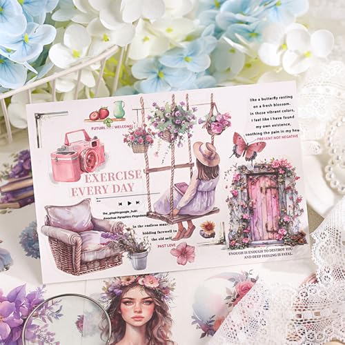 Large 24 Sheets Pre-Cut Scrapbook Sticker Book for Junk Journal Supplies, Washi Journal Stickers for Journaling, Collage Materials, Scrapbooking, Planner, Bujo, Arts Craft - color: Assorted Flowers Portrait