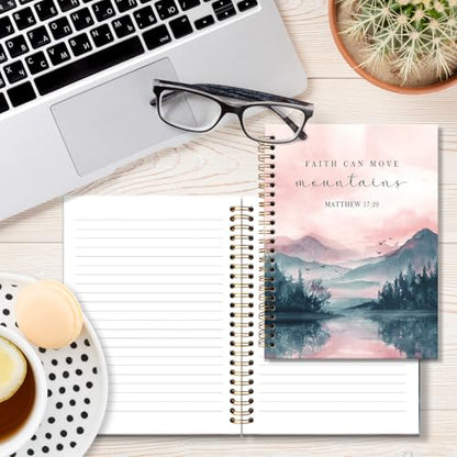 Christian Inspirational Notebook Journal, Faith Can Move Mountains Motivational Scripture Journal, Bible Verse Notebooks for Note Taking, Christian Gifts for Women Spiral Notebook 5.5x8.3 Inch - color: MATTHEW 17:20