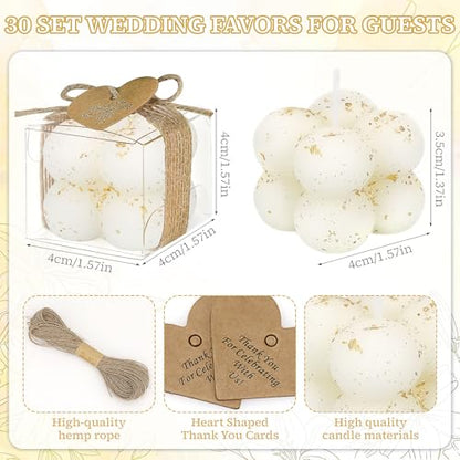 30 Sets Mini Bubble Candles Wedding Favors for Guests, 1.6" Soy Wax Candle - color: Gold Foil