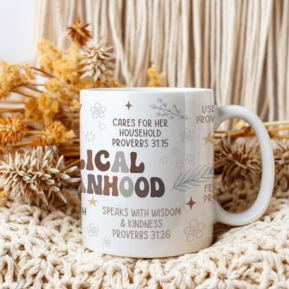 Christian Coffee Mugs for Women with Bible Verse, Biblical Womenhood Christian Inspirational Mug for Women, Religious Coffee Mugs, Scripture Tea Bible Cup Gift for Mom, Grandma, Wife, Sister - color: White