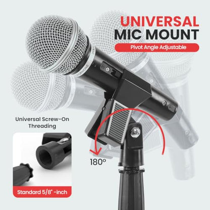 Pyle microphone stand - universal mic stand with compact heavy base, floor standing design, height adjustable, pivot angle clip for singing & recording (2.8' - 5' ft., 9.8" diameter) - size: 1 Pack