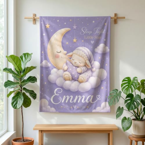 Personalized Baby Blanket With Name, Custom Baby Blankets Gift for Boy Girl - color: Misty Lavender, size: Lamb