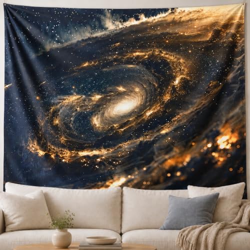 Golden Galaxy Black Hole Tapestry, Cosmic Nebula Bedroom Wall Decor 60x50 - color: Black/Gold