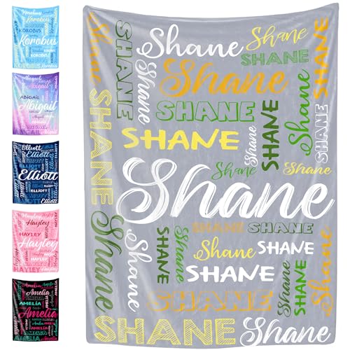 Custom Name Blanket for Baby Boys Girls, Personalized Baby Name Throws Blankets, Customize Blanket Gifts for Kids Newborn Men Women - color: Design 02-grey