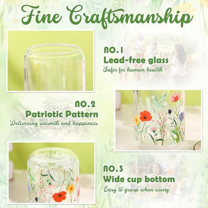 Sliner 2 Pcs Wildflower Glass Drinking Cups with Lid Straw, 16 oz - color: Fresh Colors, size: Wildflower