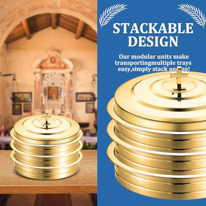 Newtay Gold Communion Tray Cover, Stainless Steel Round 11 Inches