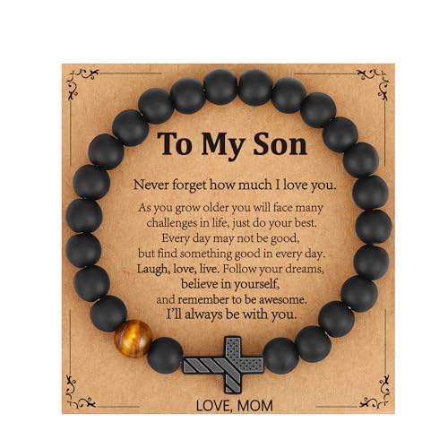 Gnamy Cross Bracelet for Boys Kids, American Flag Cross Beads Bracelet Easter Christian Religious Jewelry Gifts for Teen Teenage Boys - style: To My Son from Mom