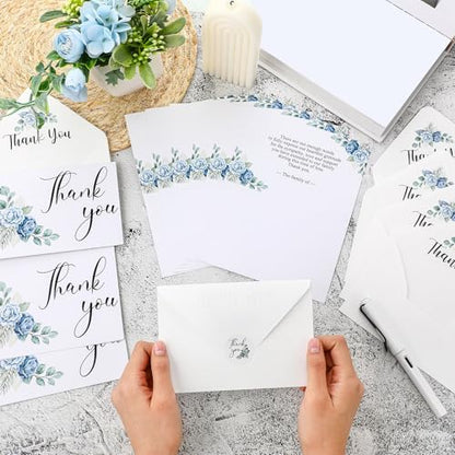 Marspark 25 Pack Funeral Thank You Cards Sympathy Envelopes, Floral - style: Blue Floral
