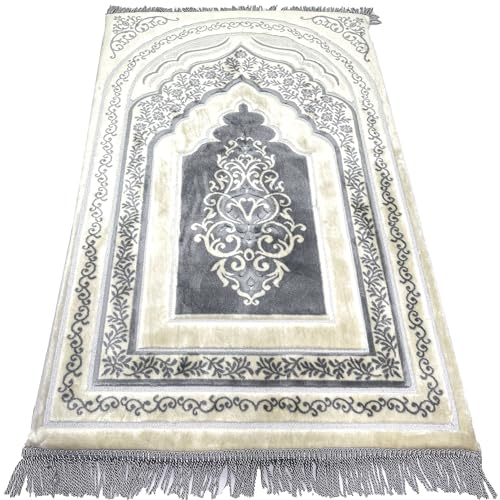 Modefa Foam Padded Prayer Rug | Thick Prayer Mat with Knee Cushion Memory Foam Prayer Mats | One Inch Thick Soft Velvet Islamic Praying Mat Luxury (Grey) - color: Grey