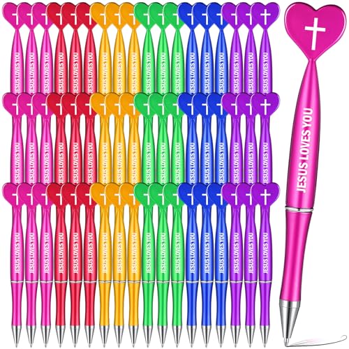 Sayglossy 60 Pcs Christian Jesus Pens Bulk Heart Shaped,Vintage Color - color: Vintage Color