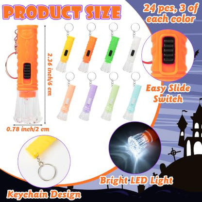 24 Set Halloween Gifts Bulk Mini Flashlights with Card Party Favors - color: Halloween-24 Set