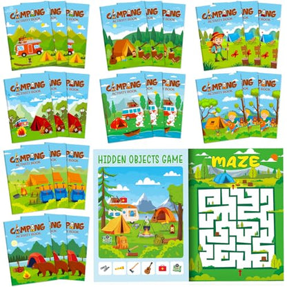 Kosiz 24 Pcs Camping Party Favors Activity Books Bulk, Mini Camping Birthday Party Supplies for Goodie Bag Stuffers, Nature Theme Coloring Booklets with Mazes Puzzles for Classroom Rewards & Pinata - style: Camping