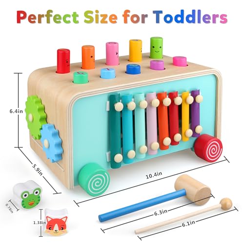 Montessori Baby Hammer Pounding Toy for Toddlers Boys Girls 2 3 4 Years Old, Educational Learning Toy Xylophone Color Shape Easter Basket Stuffers for Toddlers Valentine's Day Gift