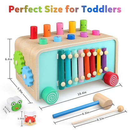 Montessori Baby Hammer Pounding Toy for Toddlers Boys Girls 2 3 4 Years Old, Educational Learning Toy Xylophone Color Shape Easter Basket Stuffers for Toddlers Valentine's Day Gift