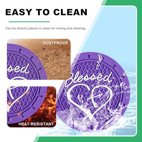 2 PCS Car Cup Holder Coaster, 2.76 Inch Non-Slip Auto Drink Mats with Blessed Cross and Heart, Shockproof Christian Cup Insert Coaster for Most Vehicles, Car Accessories (Dark Purple) - color: Dark Purple